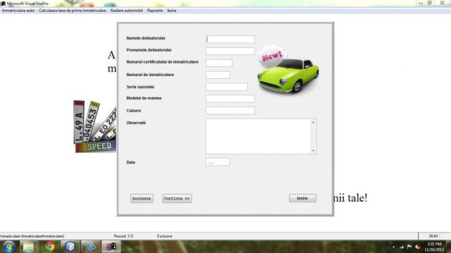 Atestat FoxPro Inmatriculari Masini